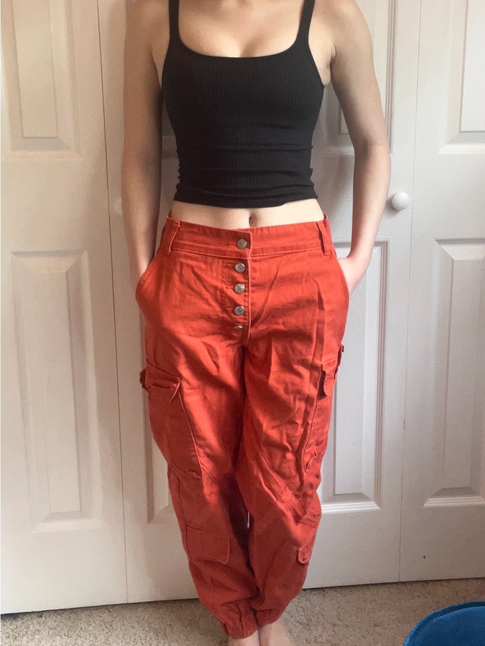 Forever 21 orange Button-Front High-Waist Pants